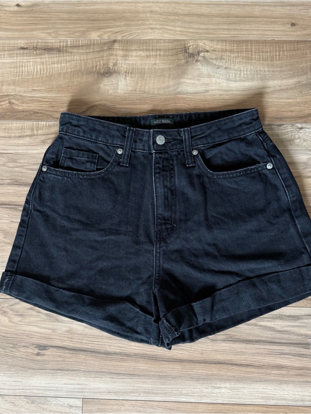 Wild Fable Black Highest Rise Mom Shorts Denim Jean High Waisted Cuffed Shorts